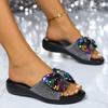 Fashion Sequin Bow Slippers Womens Summer Lightweight Sandals Outdoor Banquet Thick Soled Casual Shoes Durable Slides Women