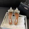 Fashion High Heels Women's High-end Pointed Rhinestone Thick Heel Transparent Fairy Bow Bag Head Sandals
