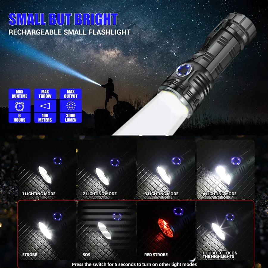 F82 8*XPG LED 3000LM Floodlight Steel Flashlight Tail Magnetic Lamp SOS Red Light Rechargeable Torch Pen Clip Camp Climing