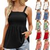 Women's Summer Loose Sleeveless Suspenders Pleated Ruffle Slim Tunic Casual Tops Vest Blouse