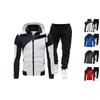 Autumn Sports Patchwork Jacket Casual Long-sleeved Trousers Hooded  Men's  Two-piece Set Plus Size