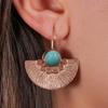 Bohemian Turquoise Geometric Fan Earrings Ancient Gold Retro Carved Ethnic Gypsy Earrings