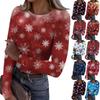Women's Fashion Slim-Fit Round Neck Base Layer T-Shirt Christmas Print Long-Sleeved Top