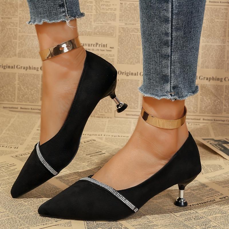 High Heel Pointed Toe Women's Shoes French Style Fairy Thin Heels Casual Rhinestone Spring Autumn New Model Pumps Sandals