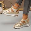 2025 Women Velcro Platform Sandals Casual Hollow Toe Design Large Size Thick Sole
