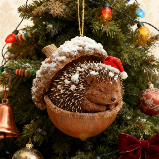 Yousheng 2D Forest Animal Acorn Ornaments Cozy Forest Animal In Snow Frosted Pine Cone Ornaments Woodland Creature Acrylic Hanging Ornament for Lover