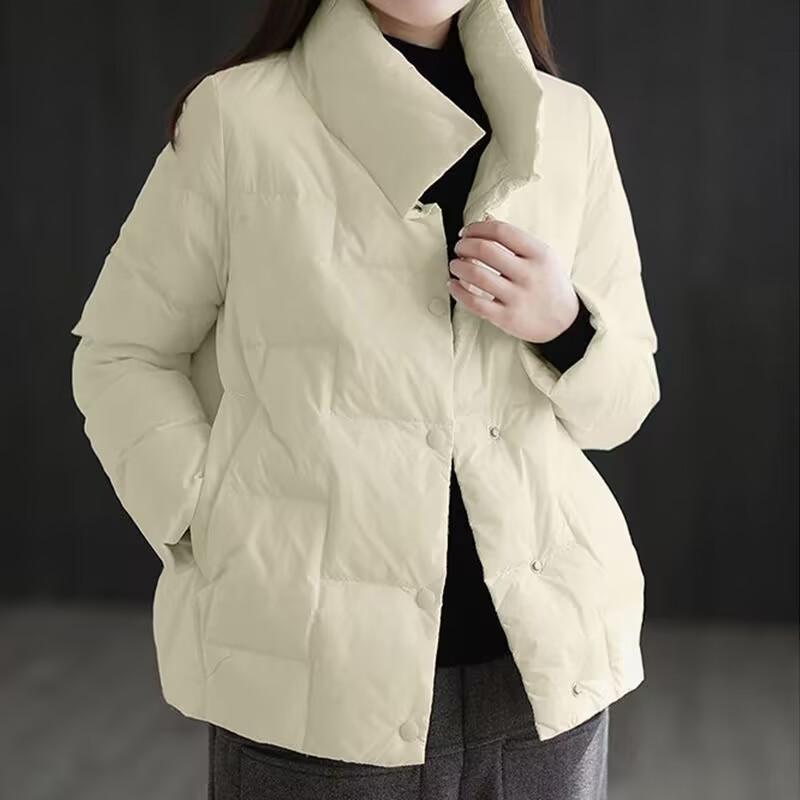 Women's Autumn and Winter Padded Thickened Stand Up Collar Jacket Increased Size Warm Casual Short Loose Thin Outerwear