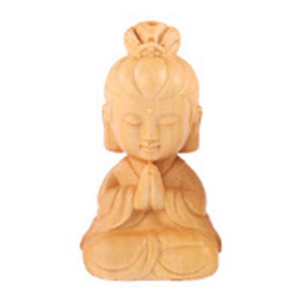 Cute Small Baby Buddha Boxwood Carved Home Decor Handicraft Key Chain Pendant Car Ornament Little Monk Figurines Buddha Statue
