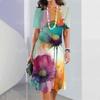 New Women's Dresses Floral 3D Printed Summer Luxury Midi Dresses Feamle Short Sleeve Dress Fashion Oversized Clothes