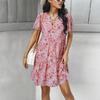Floral Dress Women Spring Autumn V Neck Short Sleeve Loose Chic Printed