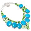 Arizona Turquoise, Tsavorite Handmade 925 Sterling Silver Necklace 18" g5K07