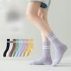 Female Autumn and Winter New Pure Cotton Match Color Sports Parallel Bars Soft Comfortable Breathable Long Socks
