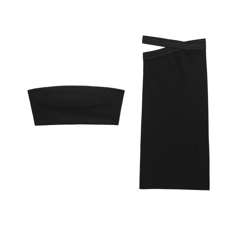 Spring 2025 European & American Style Women's Elastic Bandeau Top & Half Skirt Set