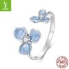 Blue Flower Opening Ring S925 Sterling Silver Flower Jewelry Ring For Women, Adjustable, Simple And Fashionable