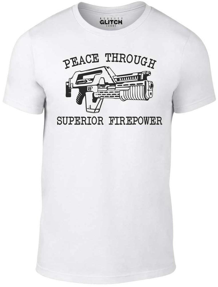 Peace Through Superior Firepower Men's T-Shirt Funny T Shirt Sci Fi Alien Retro