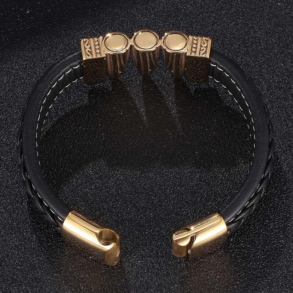 Punk Men Bullet Shape Bracelet Fashion Clasp Black Braided Leather Bangles Charm Man Jewelry Gifts