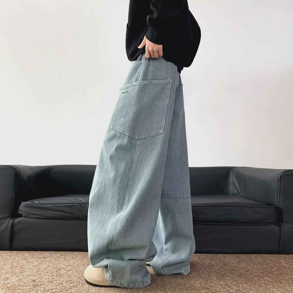 Women's Retro High-Street Scimitar Jeans: Autumn/Winter Loose Slim-Fit Wide-Leg Pants