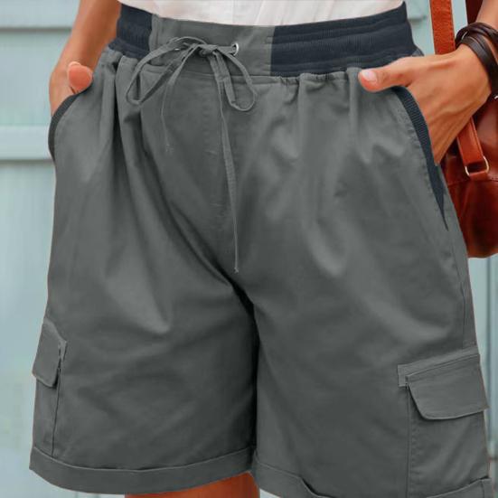 Women Shorts High Waist Adjustable Drawstring Cargo Shorts with Pockets Solid Color Summer Casual Shorts Daily Wear