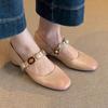 Sheepskin Version~ One-word Buckle Leather Round Head Mary Jane Shoes Women's Retro Low-heeled Temperament Ballet Shoes Single Shoes