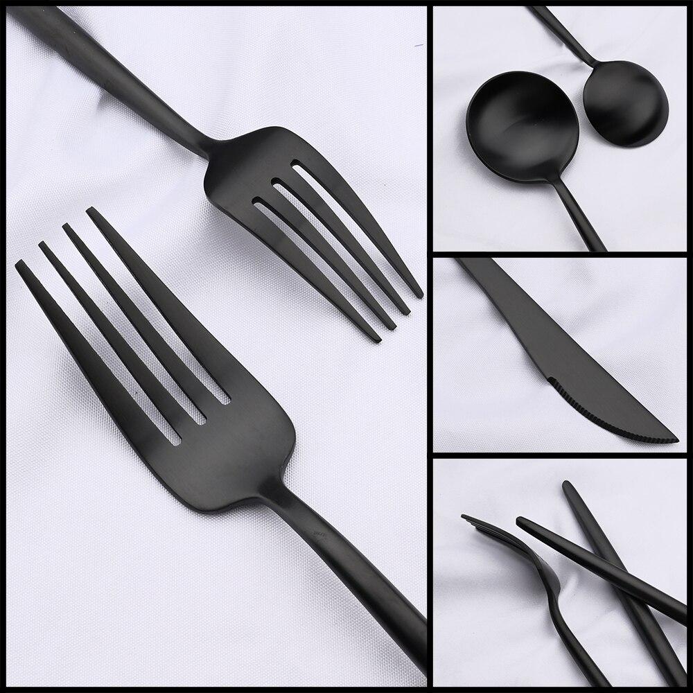 Black Matte Cutlery Set Knife Fork Spoon Flatware Set Family Kitchen Silverware Tableware Set Stainless Steel Dinnerware Set