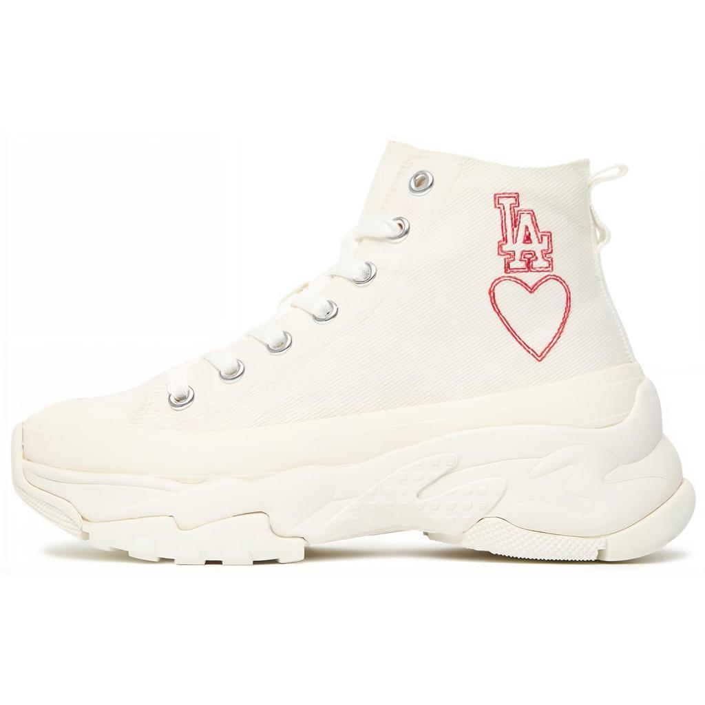 New MLB Chunky High Anti Slip And Wear Resistant Breathable High Top Canvas Shoes Unisex White Red 3ASHU321N-07IVS