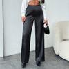 Women Pants Mid-rise Solid Color Loose Fit Wide Leg Design Long Trousers Smooth Satin Casual Trousers Daily Wear