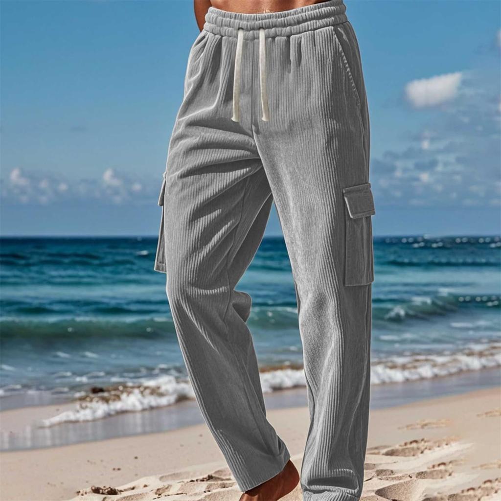 Men's Corduroy Seasonal Thin Breathable Workwear With Multiple Pockets And Loose Casual Wide-leg Pants