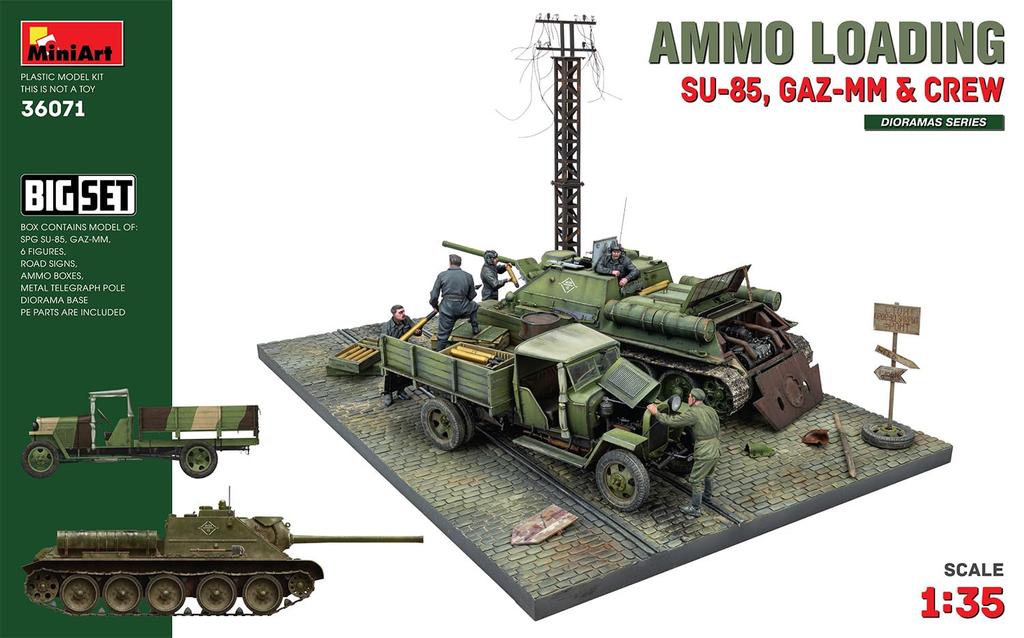 MiniArt Soviet Ammunition Loading Big Set Medium 6 Crew Plastic Model MA36071 1/35 SU-85 Self-propelled Gun, GAZ-MM Truck,