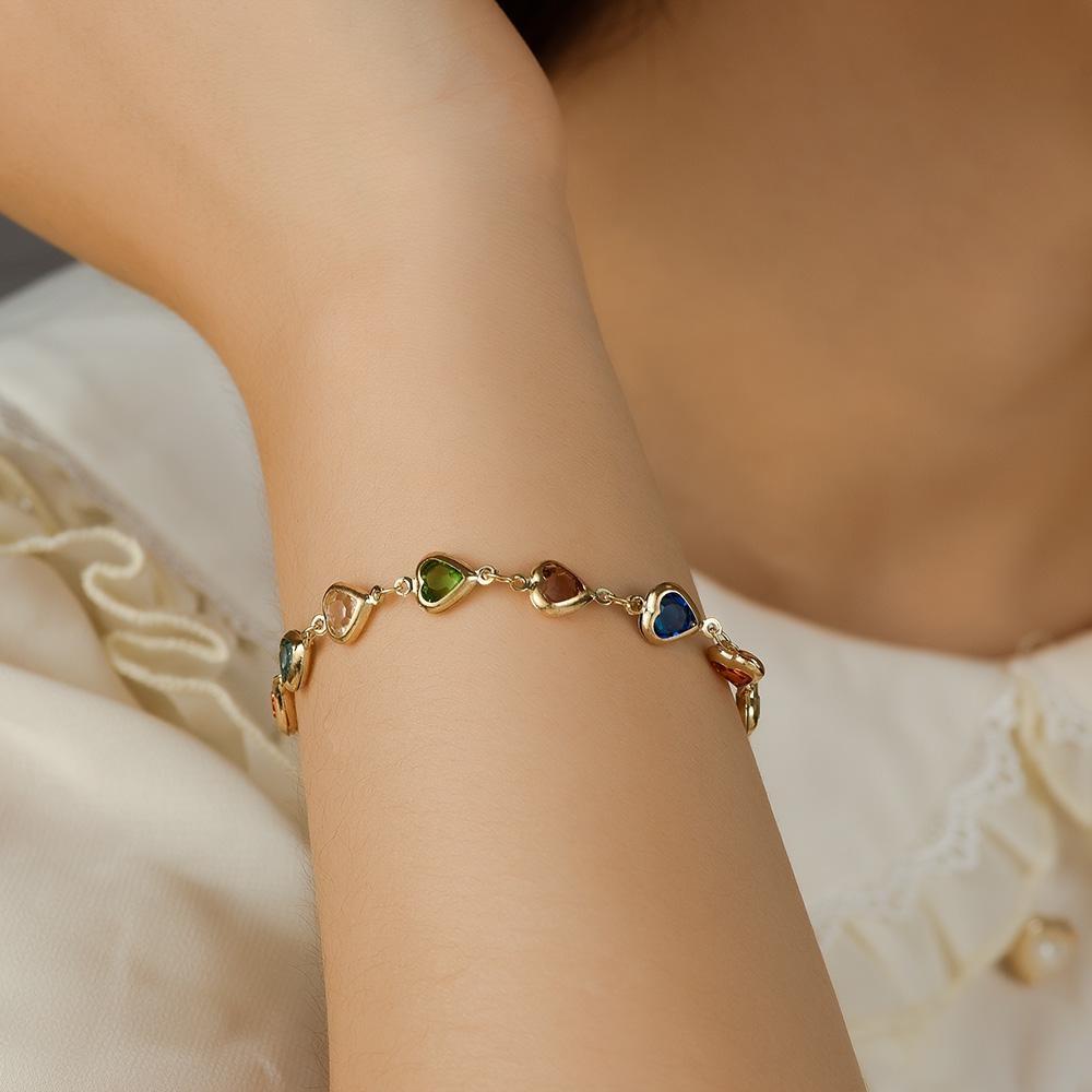 1Pc Exquisite Colorful Heart Bracelet for Women Charm Metal Chain Bracelets Party Birthday Jewelry Gift