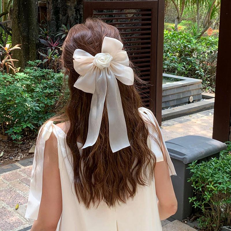Chiffon Bow Hair Clip Women Large Bowknot Stain Hairpin Barrettes Girls Solid Color Ponytail Clip Hair Accessories Headwear Gift