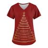 Women's Fashion Christmas Printed Short Sleeve V-Neck Top Small Pocket Work T-Shirt