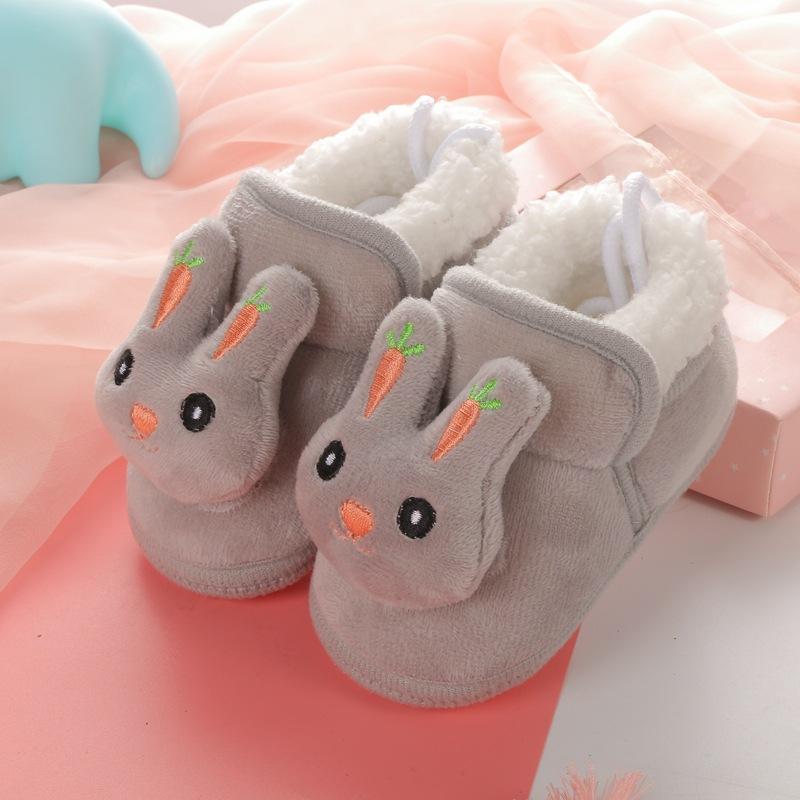 Winter New Plush Thick Baby Cute Rabbit Cartoon Children Comfortable Soft Wear-resistant Soft Sole Non-slip Toddler Shoes