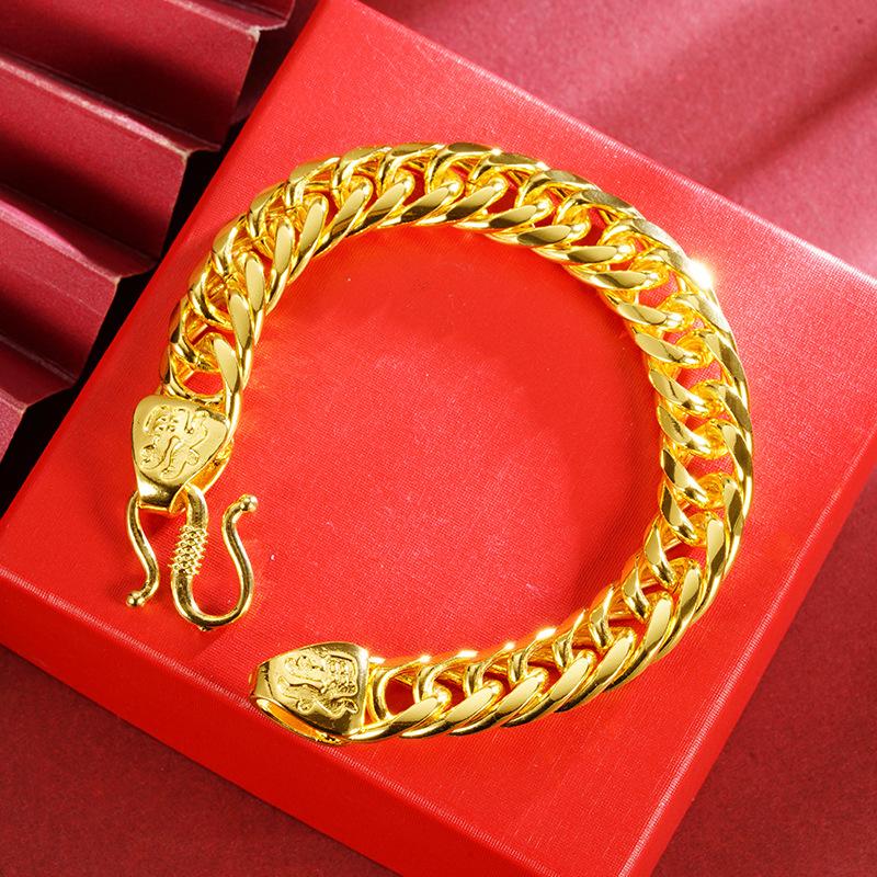 Smooth Flat Vietnamese Gold Bracelet Domineering Retro Versatile Men and Women Copper Plated Roman Chain