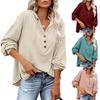 Women Casual Loose V Neck Hoodie Top Solid Color Single Breasted Shirt for Autumn Winter