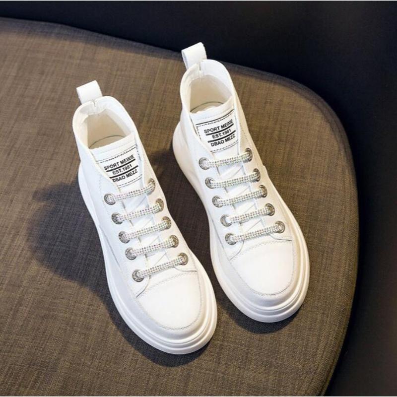 Fashion Spring Genuine Leather Women Autumn Sneakers High Top Vulcanized Shoes Ladies Casual Thick Bottom Winter Shoes Skate Female