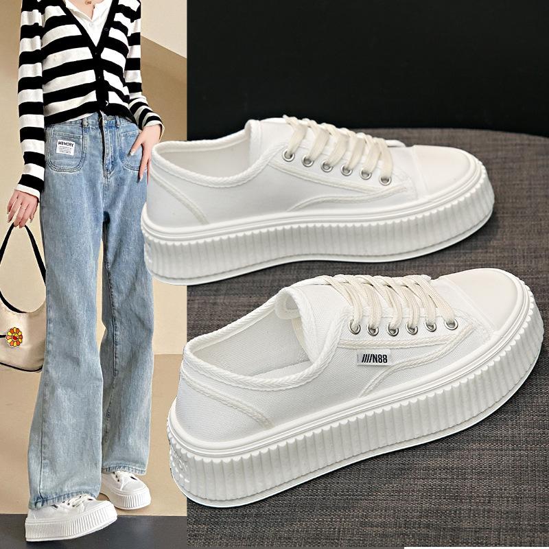 Canvas Biscuit Shoes Women's Spring New Platform Casual Shoes Muffin White Shoes Women's Tide