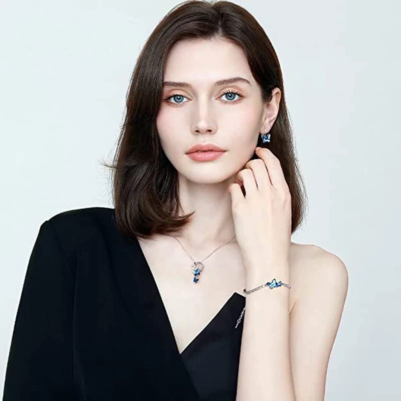 Valentine Gift By Anmol Italian Designer Platinum Plated Crystal Butterfly Earrings Chain Pendant Necklace Combo Jewellery Set