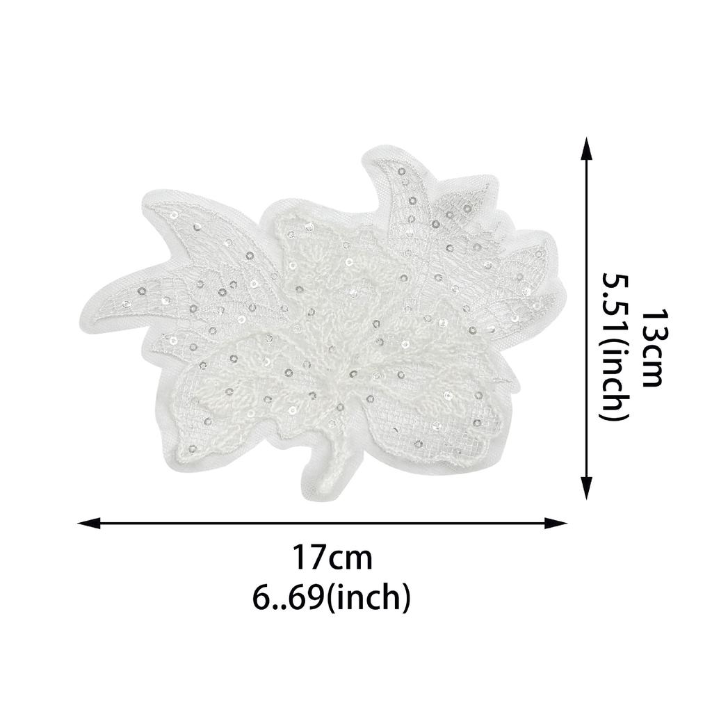 White Mesh Hollowed-Out Sequin Embroidery Flower Cloth Sticker Sweater T-Shirt Clothing Decoration Accessories Lace Lace Accessories
