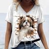 Playful Animals Printed Women's T Shirt Summer Casual Short Sleeve T-Shirts Kawaii 3d V-Neck Tops Tees Women's Oversize Pullover