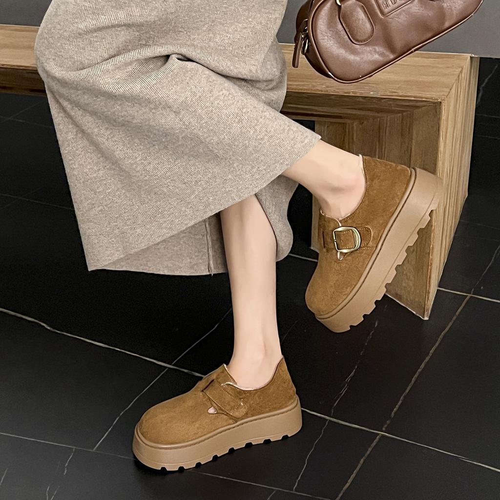 2025 Autumn New Heightening Single Shoes Bag Head Women's Shoes Muffin French Fashion Casual Daily Platform Women's Shoes