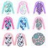 Kids Girls Children Swimwear Beachwear Long Sleeves Palm Printed Zippered Swimsuit Children Swimming Bathing Suit Rash Guard