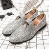 Italian Luxury Glitter Loafers Shoes Mens Silver Sequin Shoes Plus Size 46 Dress Weddings Shoes For Men Pointed Toe Formal Shoe