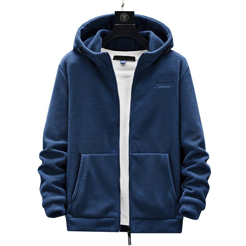 2022 Men's Fleece Outdoor Plus Size Spring and Autumn Fleece Hooded Sweater Jacket