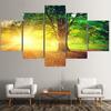5 Panels Landscape Sunset Green Tree Forest Canvas Painting Posters and Prints Wall Art Pictures Living Room Home Decor No Frame