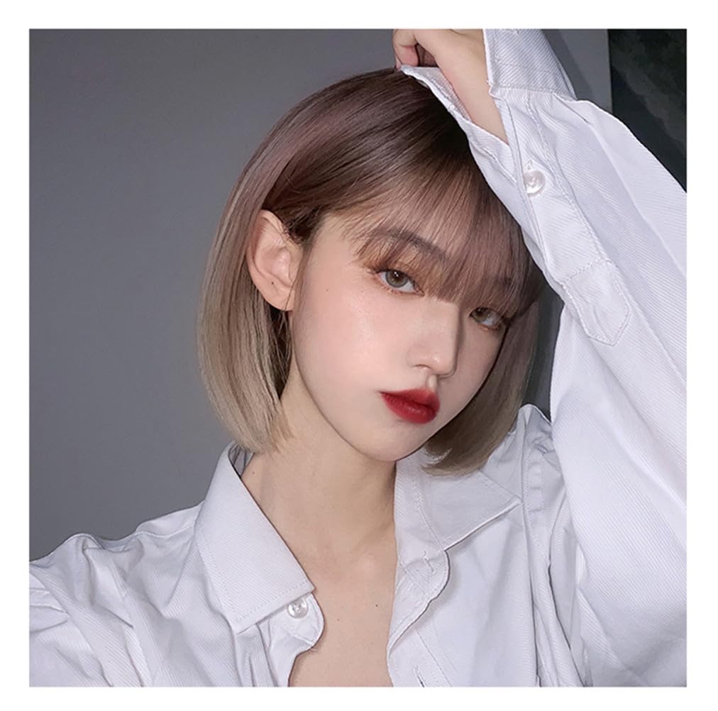 Eileen Bob Brown X Beige Wig Natural Fluffy Wig Straight Small Face Effect Net Included Women's