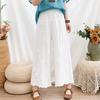 Summer New Artistic Hollow Lace Cotton Cropped Pants Loose Casual Pants Embroidered Straight Leg Pants for Women