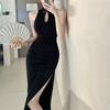 Women's Dress Design Hollow Improvement Cheongsam Sexy Long Dress Summer Royal Sister Retro Halter Dress