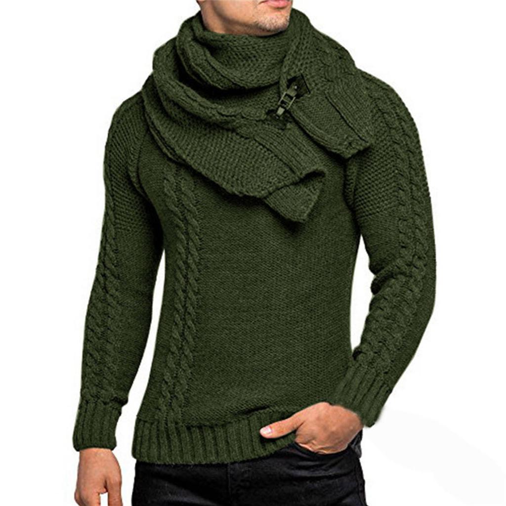 Men's Winter Casual Neck Wrap Head Long Sleeve Sweater In Solid Color