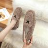 Fashion Women's Plush Cotton Shoes Winter Outdoor Warm Snow Boots Flat Bottomed Lefu Shoes Lambhair Metal Decoration Design Large 41-43