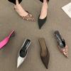 New Pointed Toe Women Mules Slipper Candy Color Ladies Elegant Dress Sandal Square Low Heel Slip On Slides Shoes